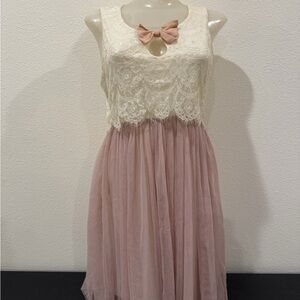 Moon collection Elegant Lace and Tulle  Dress - Cream and Pink